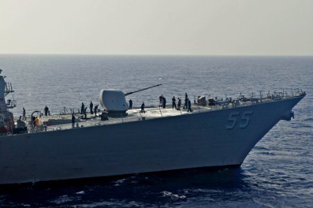 US Navy 110503-N-XO436-525 Sailors aboard the guided-missile destroyer USS Stout (DDG 55) conduct a fresh water wash down