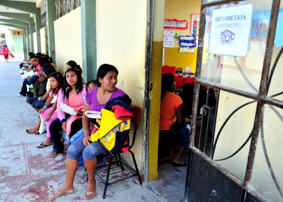 US Navy 110503-N-QD416-125 Peruvian patients wait for eye care at a Continuing Promise 2011 medical clinic