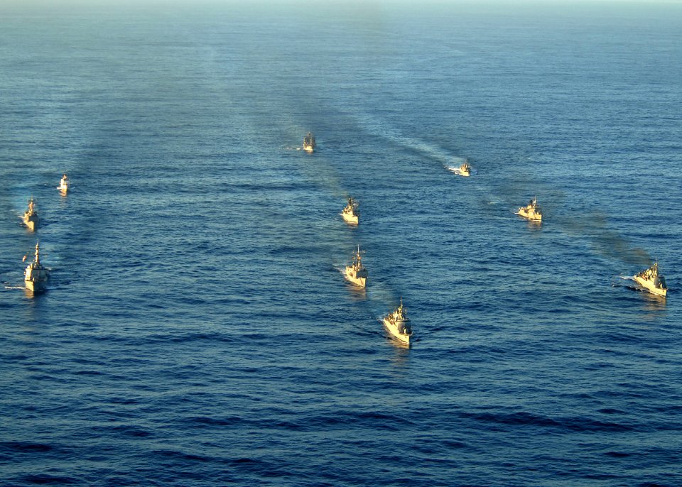 US Navy 110504-N-ZI300-334 Ten ships from the U.S., Brazil, Mexico and Argentina transit together in formation for a photo exercise during the Atla