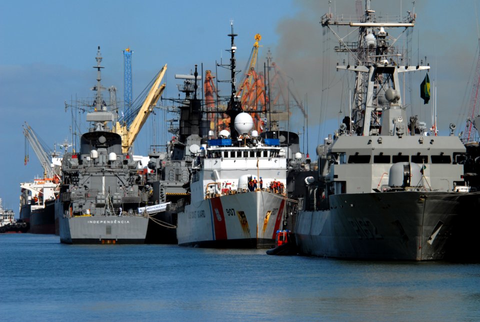 US Navy 110509-N-ZI300-107 Escanaba (WMEC 907) prepares to depart Rio Grande, Brazil, after the Atlantic phase closing ceremonies of UNITAS 52