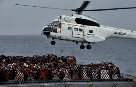 US Navy 110505-N-7508R-004 An SA-330J Puma helicopter, assigned to the Military Sealift Command dry cargo and ammunition ship USNS Robert E. Peary