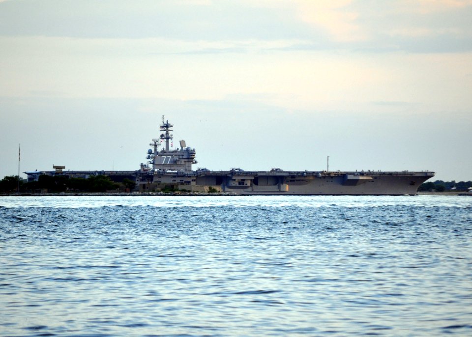 US Navy 110511-N-5292M-385 USS George H.W. Bush (CVN 77) crosses over the Hampton Roads Bridge-Tunnel as it departs for its first combat deployment