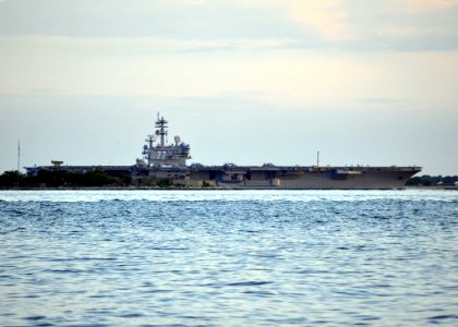 US Navy 110511-N-5292M-385 USS George H.W. Bush (CVN 77) crosses over the Hampton Roads Bridge-Tunnel as it departs for its first combat deployment