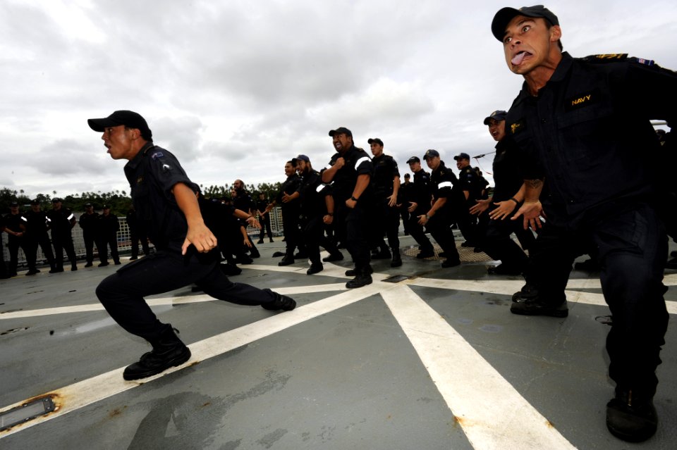US Navy 110507-N-YM863-044 New Zealand sailors perform the Haka in honor of DESRON 23) aboard HMNZS Canterbury (L 421)
