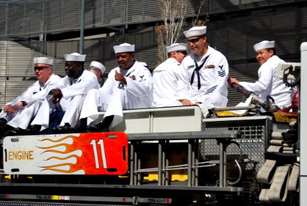US Navy 110507-N-CI293-044 Sailors assigned to Navy Recruiting District Denver and Navy Operational Support Center Denver ride a Denver Fire Depart