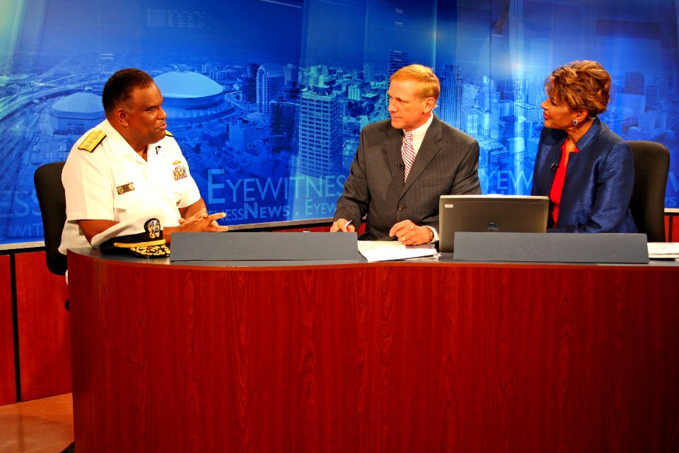 US Navy 110511-N-ZL585-022 Rear Adm. Victor G. Guillory is interviewed on the WWL-TV morning show