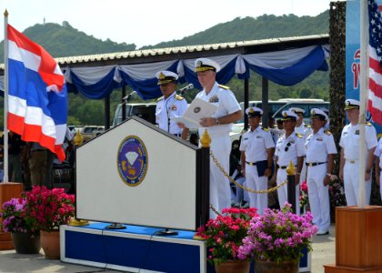 US Navy 110511-N-VA590-259 Rear Adm. Thomas F. Carney, commander of Task Force 73, is joined by Royal Thai Navy Vice Adm. Surachai Sangkhapong as h