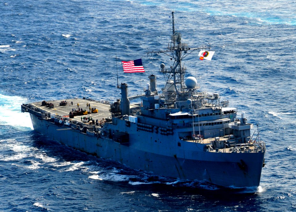 US Navy 110510-N-BC134-341 The amphibious transport dock ship USS Cleveland (LPD 7) transits the Pacific Ocean during Pacific Partnership 2011
