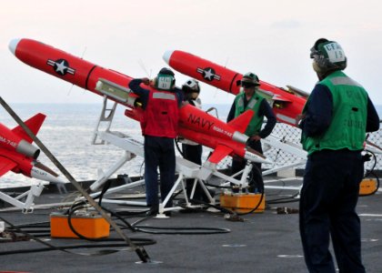US Navy 110516-N-XR557-191 Sailors prepare drones aboard USS Tortuga (LSD 46) before an air defense gunnery exercise for U.S. and Royal Thai Navy s photo