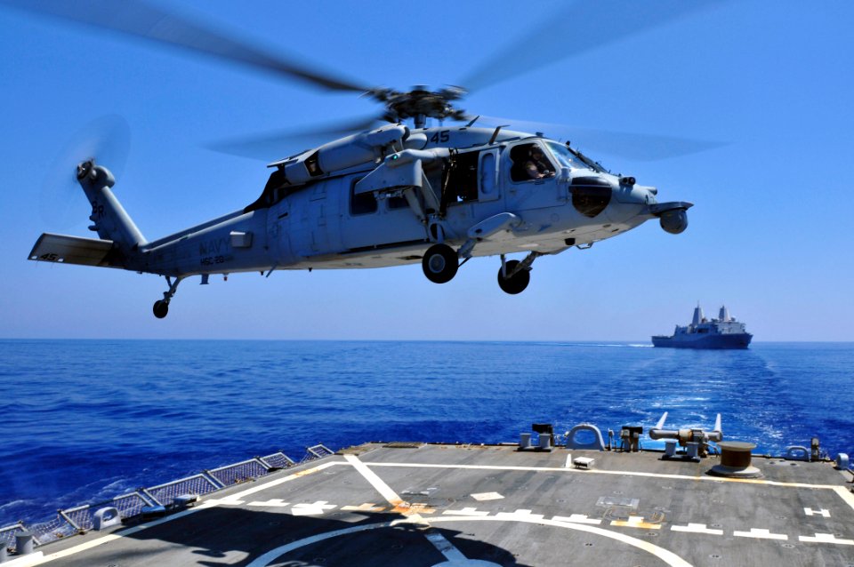 US Navy 110514-N-XO436-054 An MH-60S Sea Hawk helicopter assigned to the Dragon Whales of Helicopter Sea Combat Squadron (HSC) 28