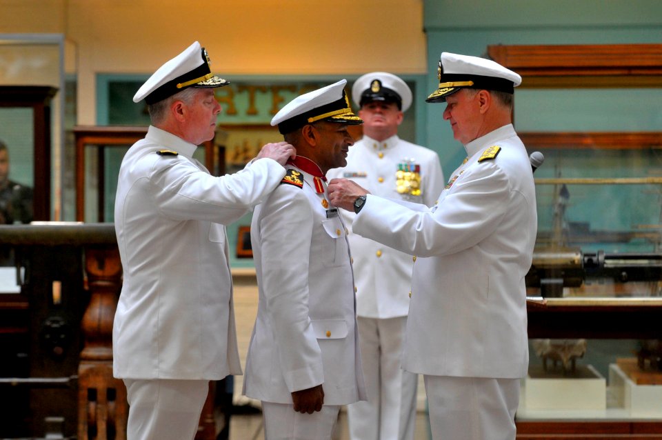 US Navy 110518-N-ZB612-081 Chief of Naval Operations (CNO) Adm. Gary Roughead presents the Legion of Merit to Staff Brig. Gen. Ibrahim Salim Al Mus