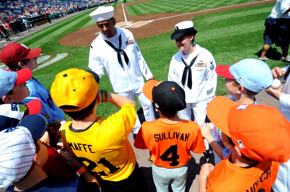 US Navy 110515-N-AD372-477 Sailors of the Year are honored at the Nationals Park before a major league baseball game between the Nationals and the