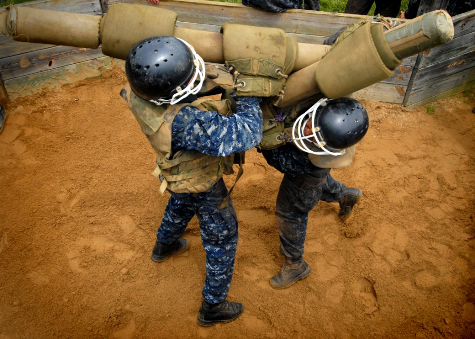 US Navy 110517-N-OA833-005 U.S. Naval Academy plebes compete in the pugil-stick event during Sea Trials, the capstone training exercise for Naval A
