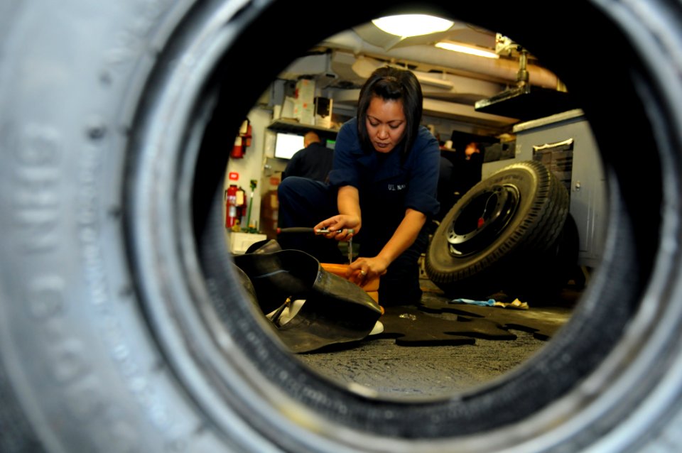 US Navy 110518-N-QL471-292 Aviation Support Equipment Technician Airman Gladys J. Domingo, assigned to the aviation intermediate maintenance depart