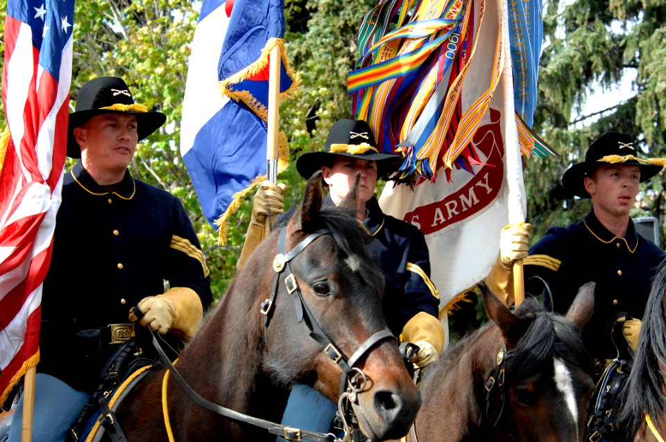 US Navy 110516-N-CD297-018 Members of the The U.S. Army 4th Infantry Division Mounted Color Guard from Fort Carson, Colo. present the colors during
