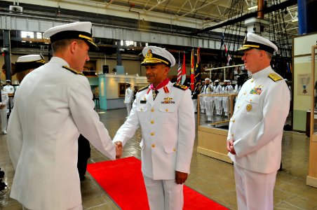 US Navy 110518-N-ZB612-105 Staff Brig. Gen. Ibrahim Salim Al Musharrakh greets the Navy Staff with Chief of Naval Operations (CNO) Adm. Gary Roughe