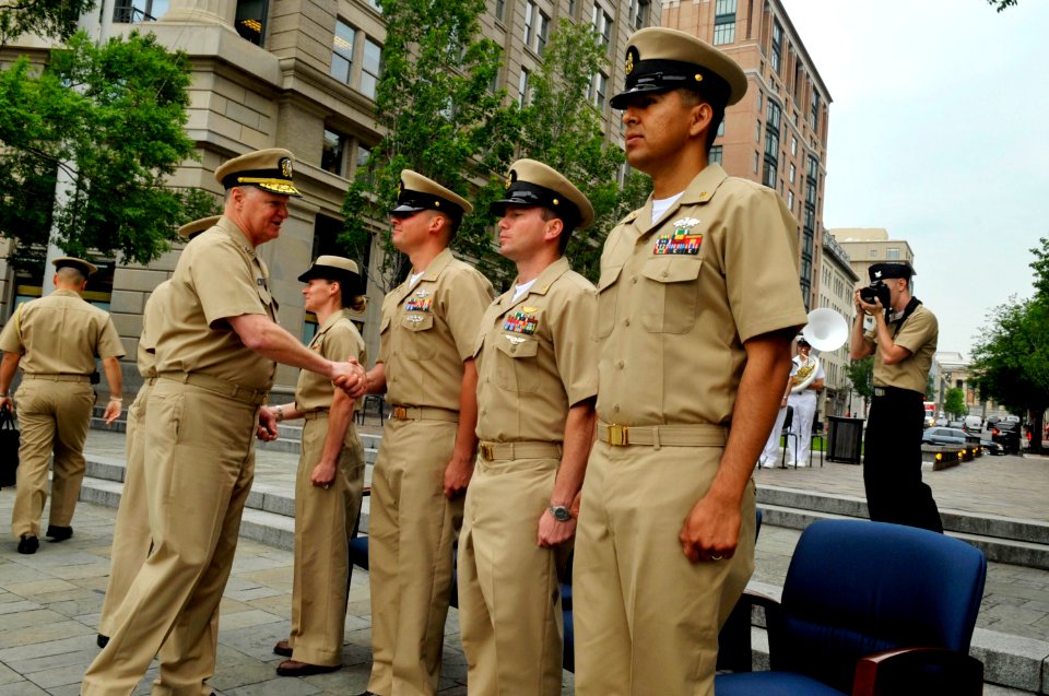 US Navy 110519-N-ZB612-131 Chief of Naval Operations (CNO) Adm. Gary Roughead congratulates the Sailors of the Year