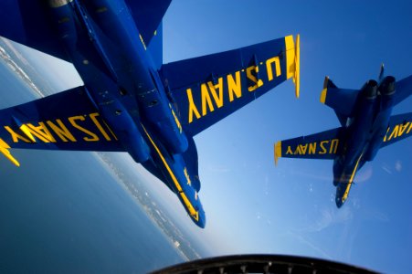 US Navy 110517-N-BA418-012 Pilots assigned to the U.S. Navy flight demonstration squadron, the Blue Angels, join their F-A-18 Hornet strike fighter