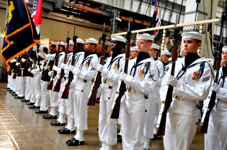 US Navy 110518-N-ZB612-047 Sailors of the U.S. Navy Ceremonial Guard participate in the welcoming ceremony for Staff Brig. Gen. Ibrahim Salim Al Mu