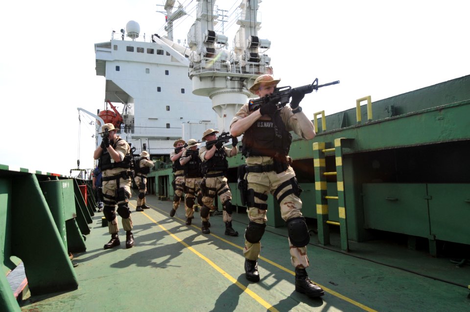 US Navy 110519-N-SF508-237 Members of the visit, board, search and seizure team of the Arleigh Burke-class guided-missile destroyer USS McCampbell