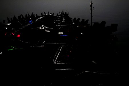 US Navy 110518-N-UO379-065 Sailors and Marines conduct aircraft maintenance on the flight deck of the aircraft carrier USS Ronald Reagan (CVN 76) u