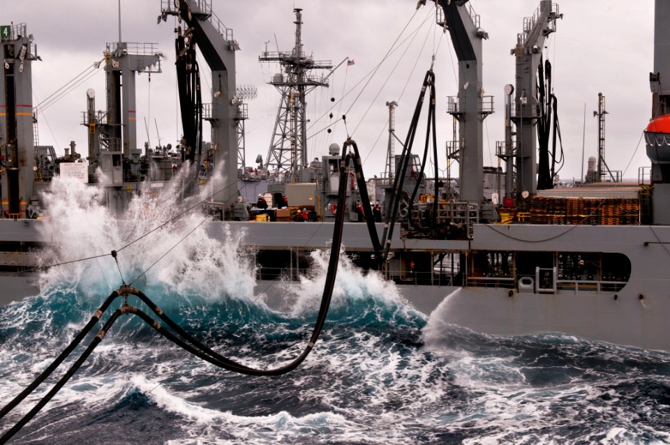 US Navy 110519-N-BT887-045 The Military Sealift Command fleet replenishment oiler USNS Yukon (T-AO 202) performs a replenishment at sea with the Ni