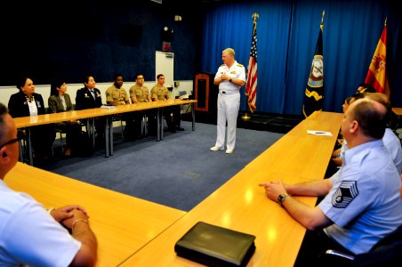 US Navy 110523-N-ZB612-008 Chief of Naval Operations (CNO) Adm. Gary Roughead speaks with service members stationed at the U.S. Embassy in Madrid