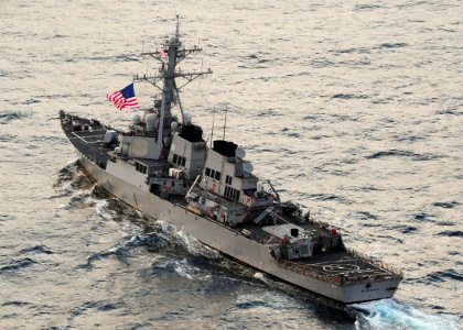 US Navy 110520-N-VQ827-114 The guided-missile destroyer USS Mitscher (DDG 57) is underway during the Royal Navy-sponsored joint exercise Saxon Warr