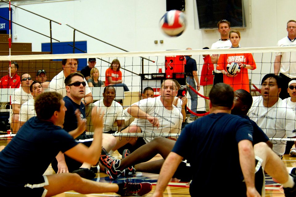 US Navy 110521-N-CD297-010 Team Navy-Coast Guard plays Special Operations Command in the bronze medal game of sitting volleyball during the second