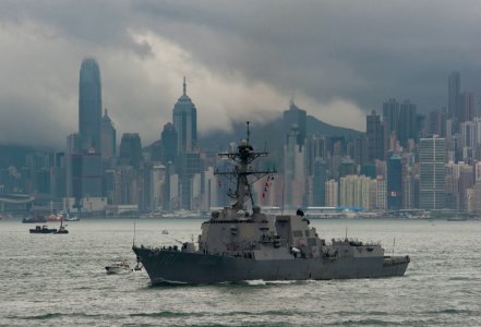 US Navy 110522-N-DR144-649 The Arleigh Burke-class guided-missile destroyer USS Gridley (DDG 101) arrives alongside the Nimitz-class aircraft carri photo