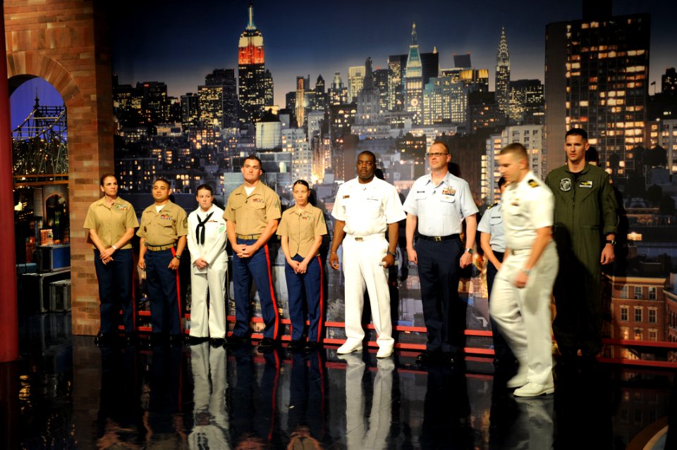 US Navy 110525-N-GO025-011 Sailors, Marines and Coast Guardsmen rehearse for the Late Show top ten as part of Fleet Week 2011. Fleet Week has been