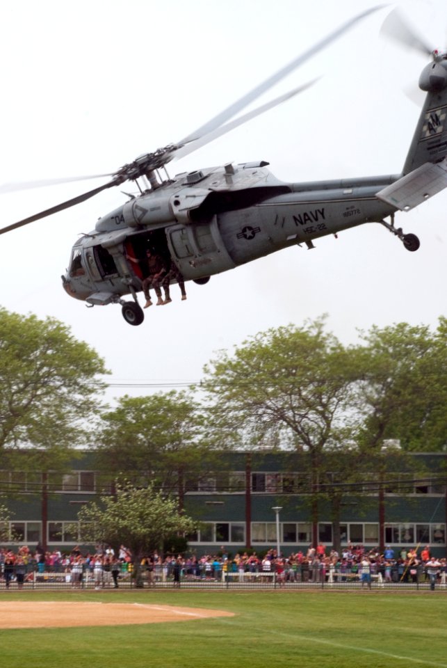 US Navy 110527-N-1251W-110 An MH-60S Sea Hawk helicopter assigned to the Sea Knights of Helicopter Sea Combat Squadron (HSC) 22 takes off in front
