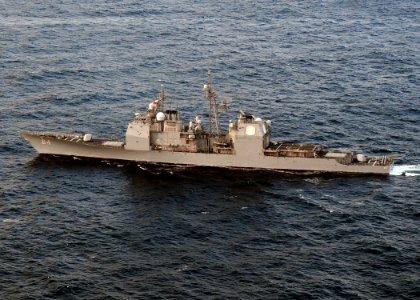 US Navy 110520-N-VQ827-944 The guided-missile cruiser USS Gettysburg (CG 64) is underway during the Royal Navy-sponsored joint exercise Saxon Warri