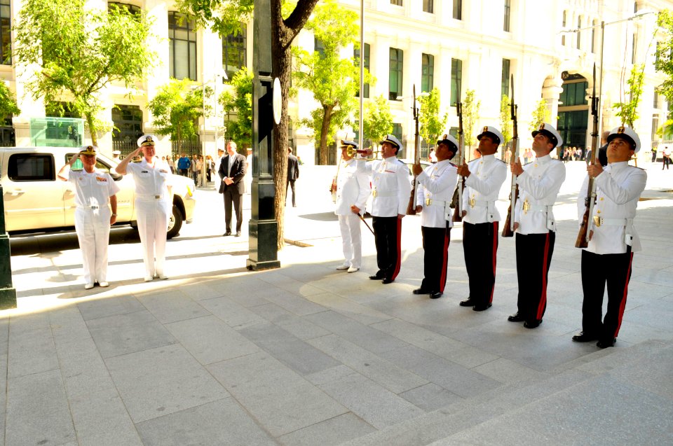 US Navy 110523-N-ZB612-027 Chief of Naval Operations (CNO) Adm. Gary Roughead salutes during a welcoming ceremony at Spanish navy headquarters