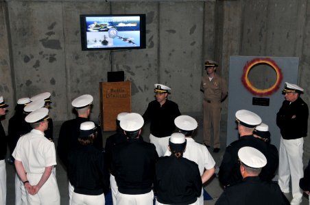 US Navy 110526-N-IK959-600 ear Adm. David F. Steindl, commander of Naval Service Training Command (NSTC), talks to newly-commissioned ensigns from