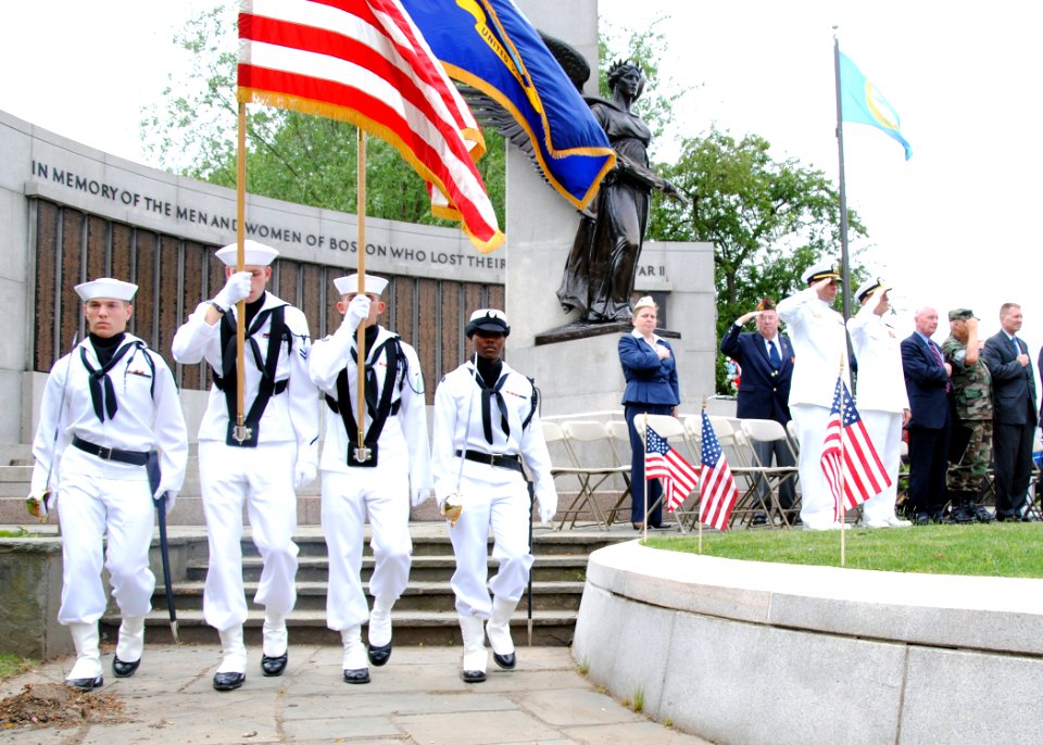 US Navy 110528-N-AU127-202 The color guard of the USS Constitution renders honors during a Memorial Day ceremony