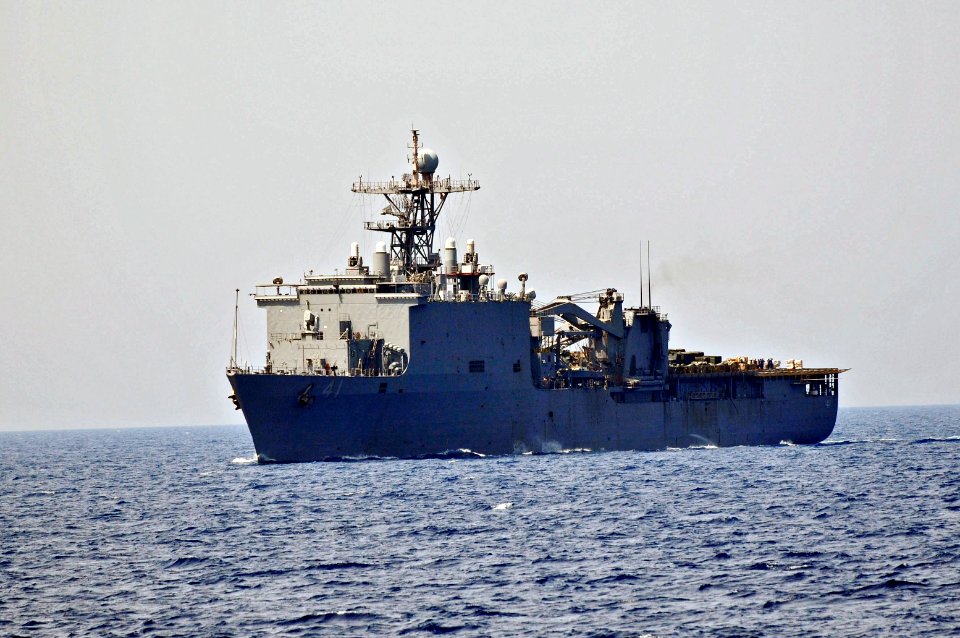 US Navy 110602-N-XO436-038 The amphibious dock landing ship USS Whidbey Island (LSD 41) is underway in the Mediterranean Sea