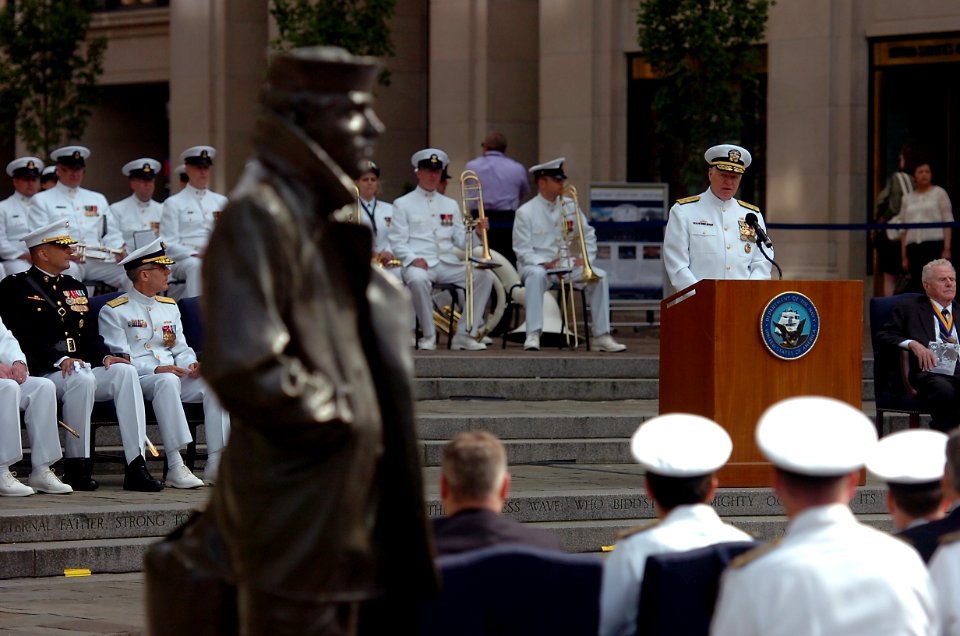 US Navy 110603-N-KV696-188 Chief of Naval Operations (CNO) Adm. Gary Roughead delivers remarks during a wreath laying ceremony at the Navy Memorial