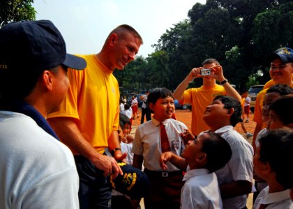 US Navy 110531-N-KK935-007 Capt. Dave Welch alks to students while at a community service project at SDN-1 Elementary School during Cooperation Afl photo