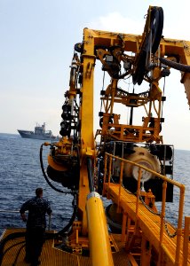 US Navy 110530-N-BA263-267 Cmdr. David Lemly, commander of Deep Submergence Unit, supervises the dive of a submarine rescue vehicle during NATO exe