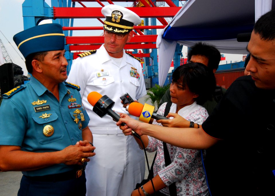 US Navy 110601-N-KK935-112 ndonesian Navy Col. Chris Paath, co-commander for CARAT Indonesia 2011, answers questions for the media while Capt. Dave