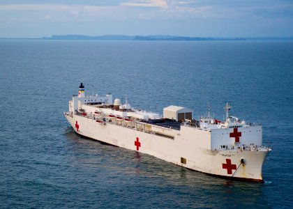 US Navy 110602-N-RM525-201 The Military Sealift Command hospital ship USNS Comfort (T-AH 20) is anchored off the coast of Tumaco, Colombia, during photo