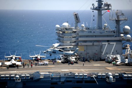 US Navy 110602-N-YZ751-397 An MH-60R Sea Hawk helicopter lands aboard USS George H.W. Bush (CVN 77)