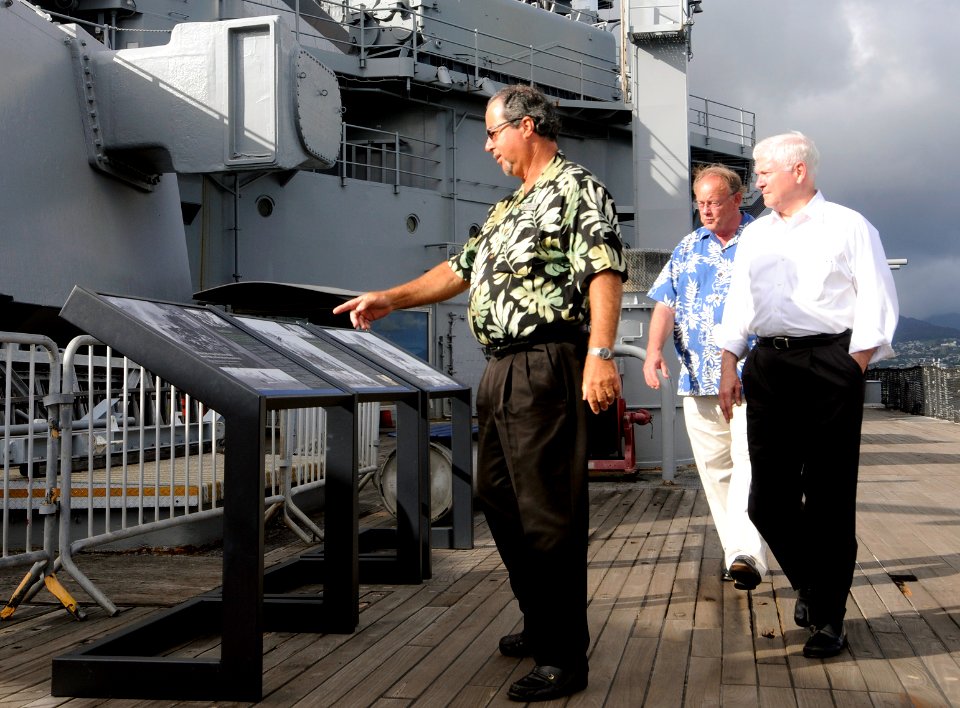US Navy 110601-N-WX059-018 Secretary of Defense (SECDEF) the Robert M. Gates takes a tour of the USS Missouri Memorial