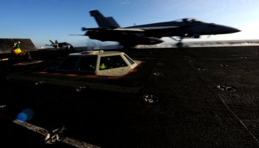 US Navy 110602-N-OY799-308 An F-A-18E Super Hornet launches from USS John C. Stennis (CVN 74)
