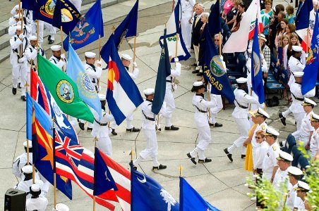 US Navy 110603-N-ZB612-076 Members of the U.S. Navy Ceremonial Guard parade the colors during a Battle of Midway commemoration ceremony at the U.S