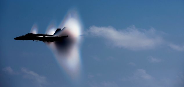 US Navy 110603-N-TU221-396 An F-A-18C Hornet assigned to Strike Fighter Squadron (VFA) 113 breaks the sound barrier during an air power demonstrati