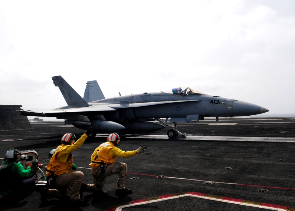 US Navy 110604-N-SG869-016 An F-A-18C Hornet assigned to the Death Rattlers of Marine Fighter Attack Squadron (VMFA) 323 prepares to catapult from