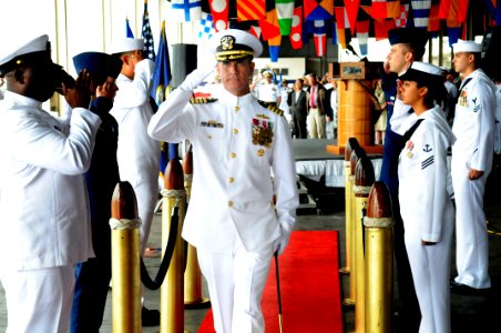 US Navy 110603-N-VM928-194 Capt. Jeffrey James departs from his change of command ceremony at Kilo Pier