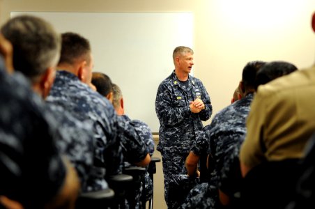 US Navy 110606-N-AD372-131 Master Chief Petty Officer of the Navy (MCPON) Rick D. West answers questions from the Chief Petty Officer's Mess during photo